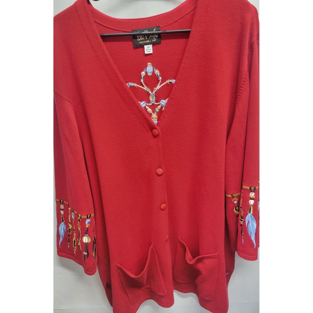 Bob Mackie Wearable Art Embroidered Native Dreamcatcher Cardigan Southwestern 2X